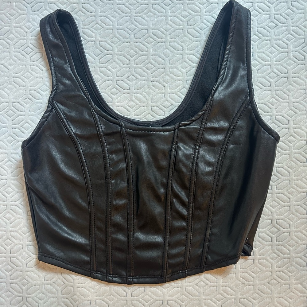 Black Faux Leather Corset Top